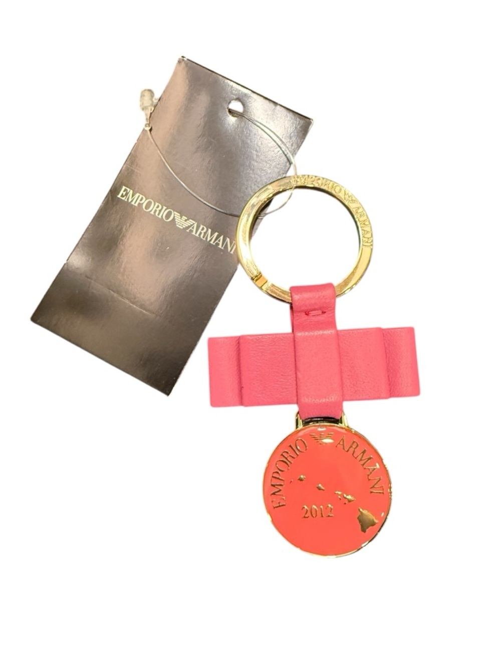 Emporio Armani Pink Leather Bow Gold Hawaiian Islands 2012 Keychain Bag Charm